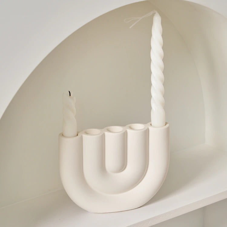 Ceramic candlestick holder ornament with candles