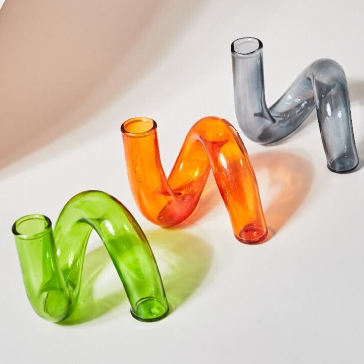 Colorful wavy glass vases