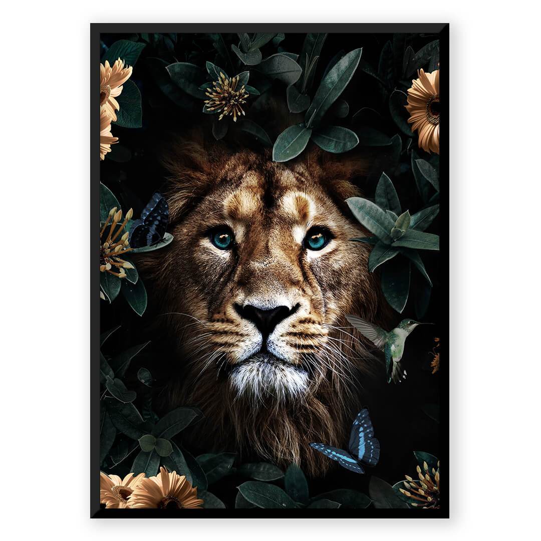 Lion in jungle foliage art print