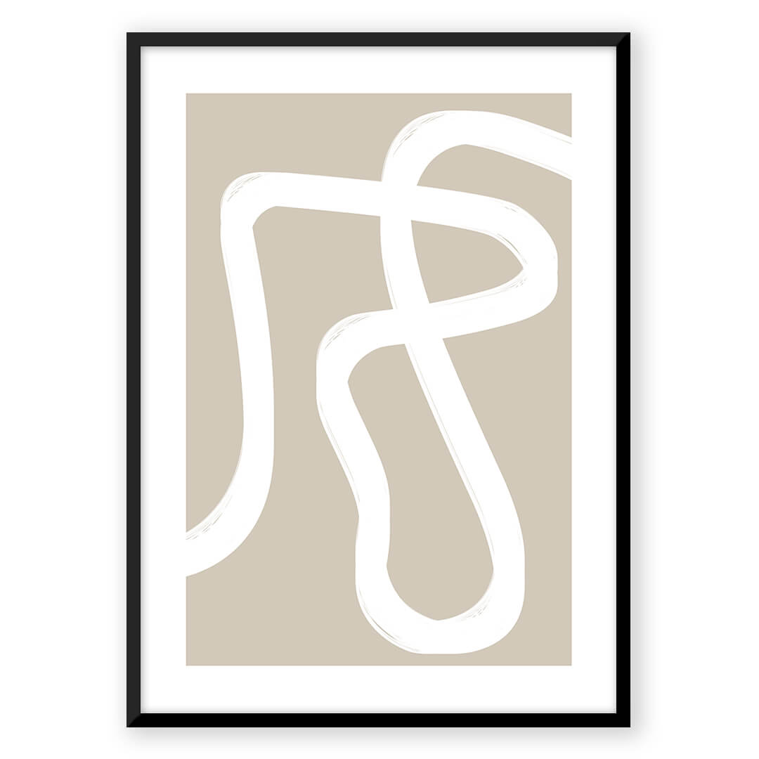 Abstract art print with white lines on beige background