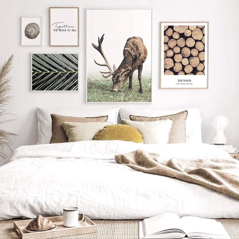 Deer landscape poster with wood ring & log art