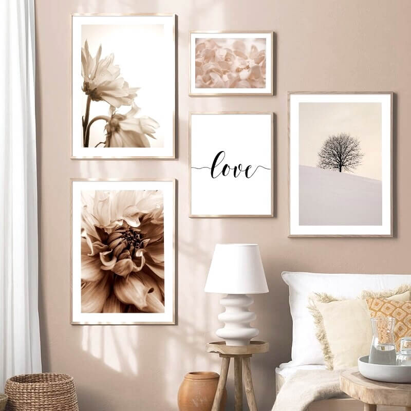 Bohemian flower petal plant prints, love and winter tree art
