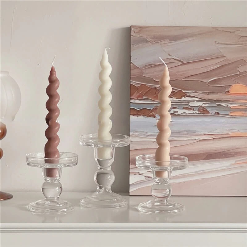 Ceramic & glass swirl candle holders with candles