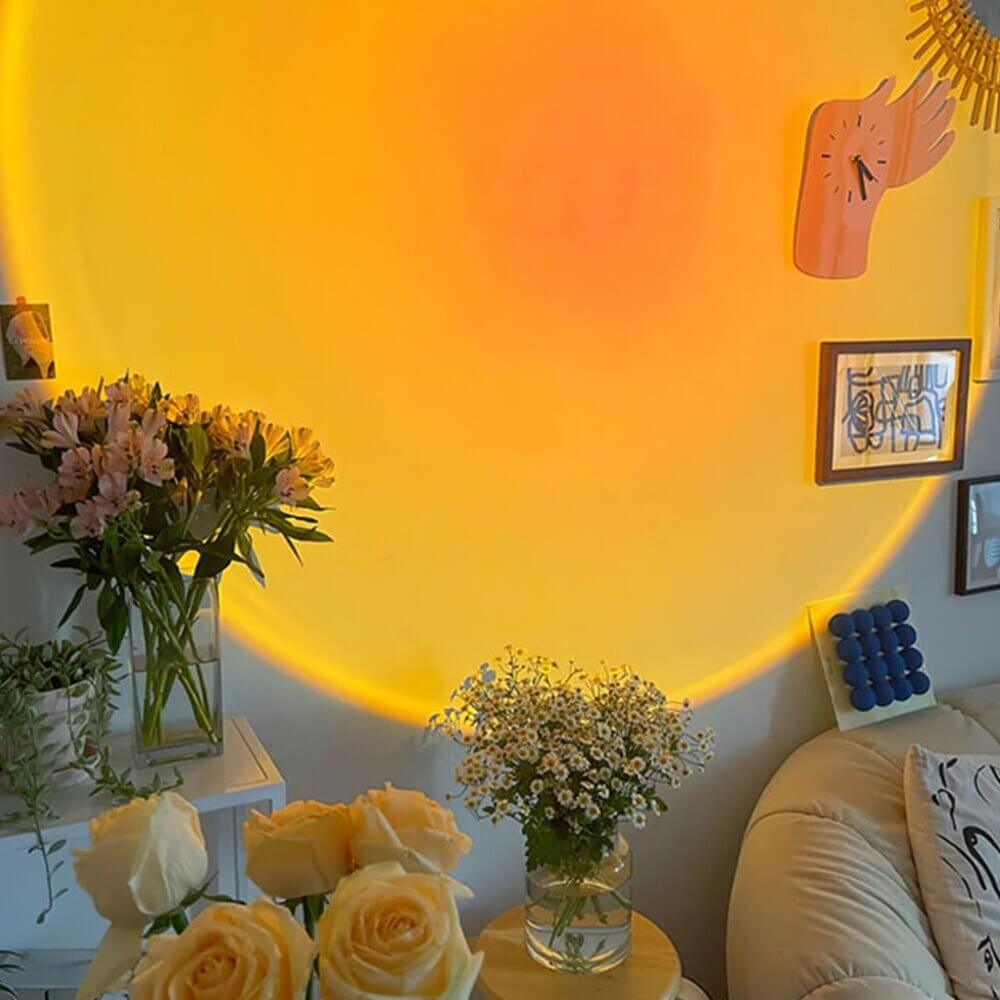 USB LED rainbow lamp projecting sunset on wall