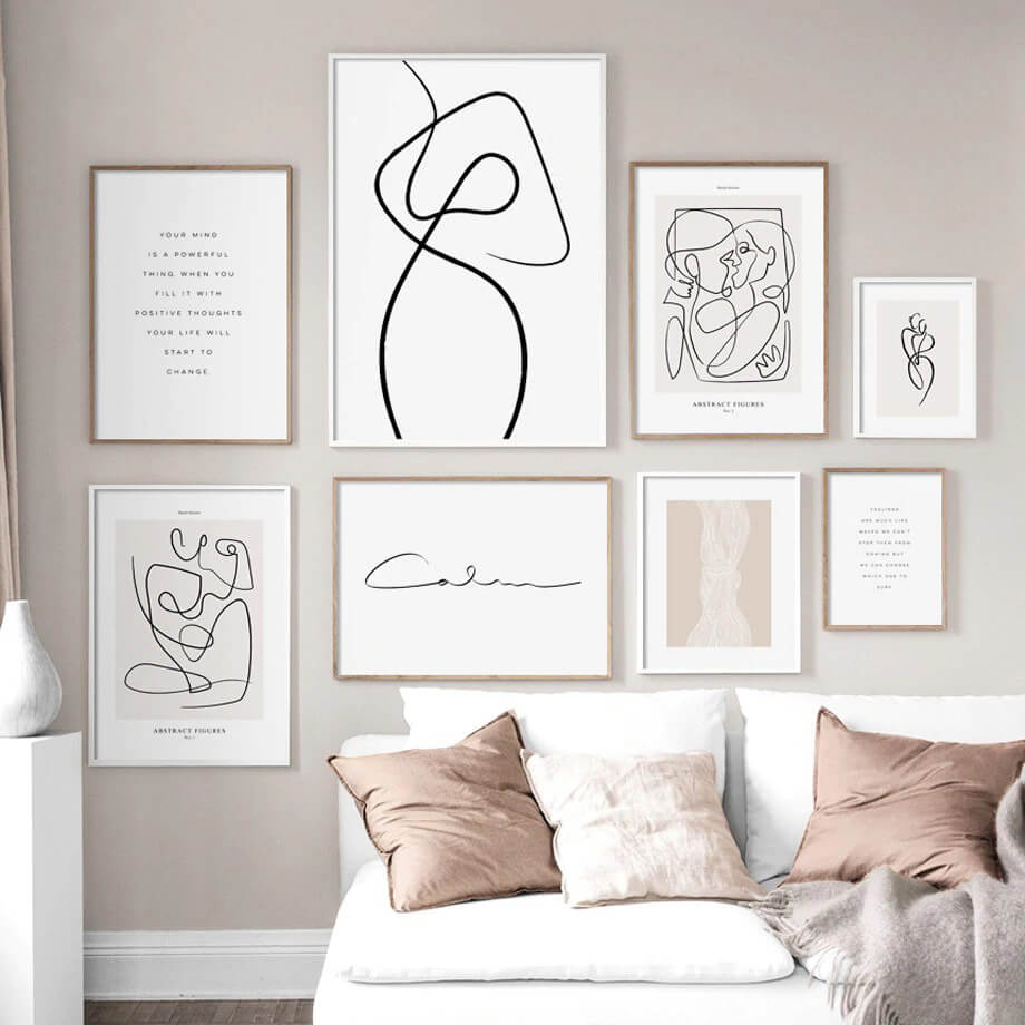 Nordic simple wall art canvas painting with abstract line art