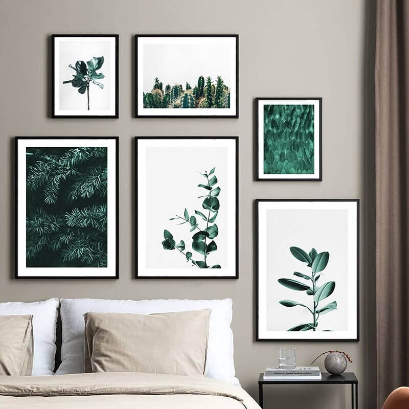 Modern Nordic minimalist home decor with botanical prints