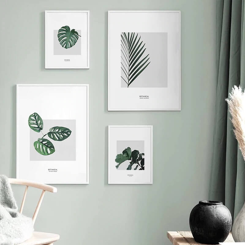 Scandinavian green plant leaves canvas art prints