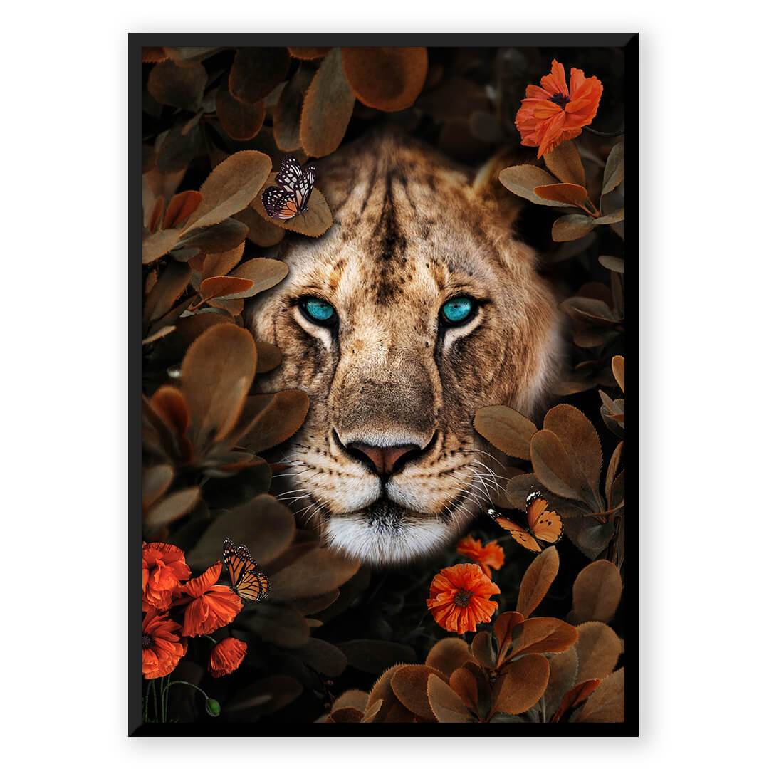 Lion with blue eyes in foliage - B_e51a7b75