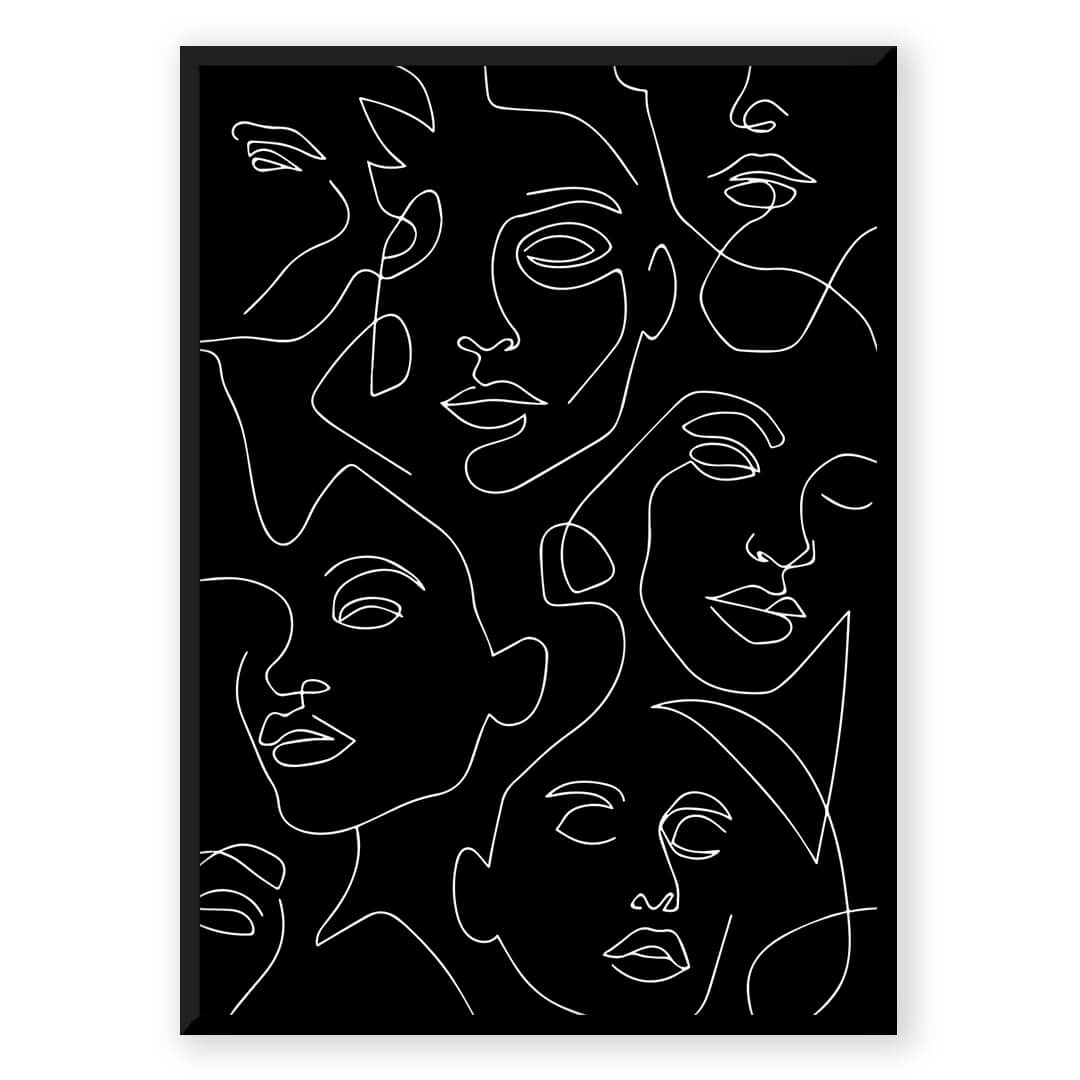 Line art faces on black background