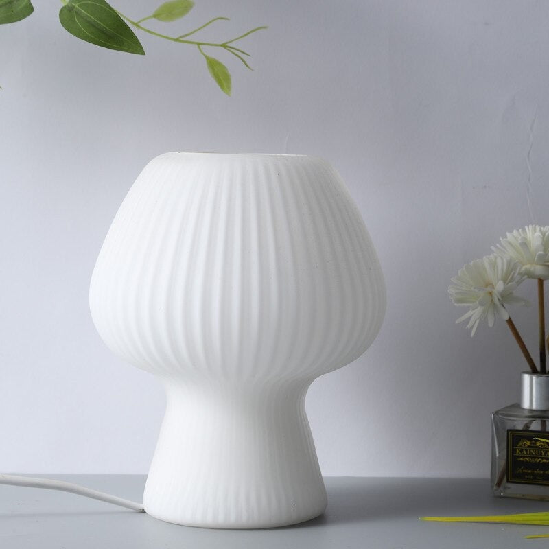 White tulip glass bedside lamp