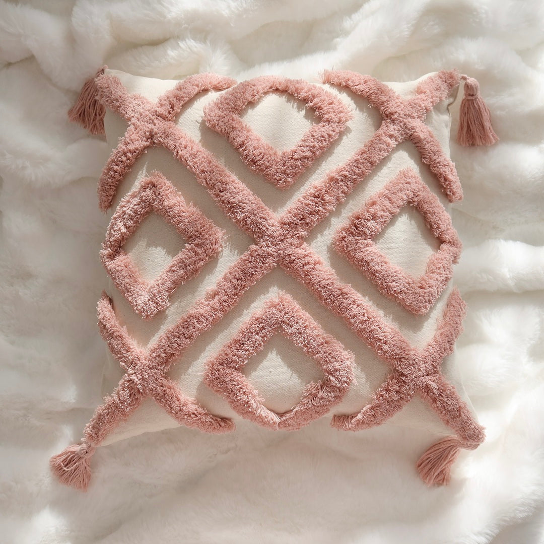 Decorative cotton cushion covers with fringe and tassels