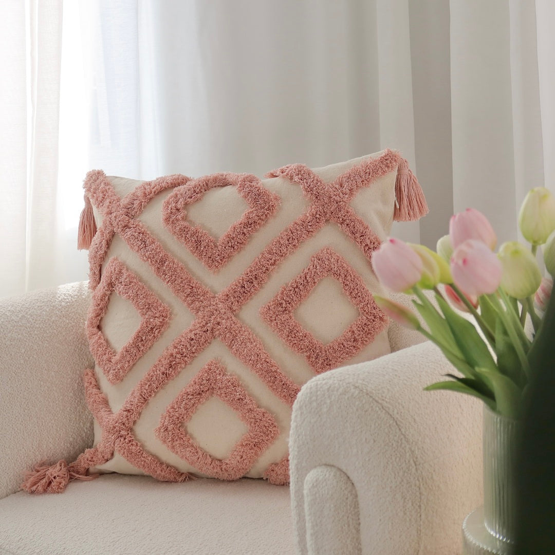 Modern bohemian throw pillows with textured embroidery