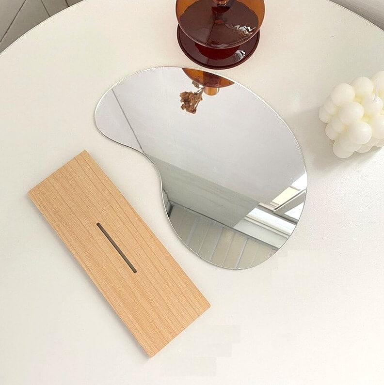 Korean style makeup mirror with wooden storage