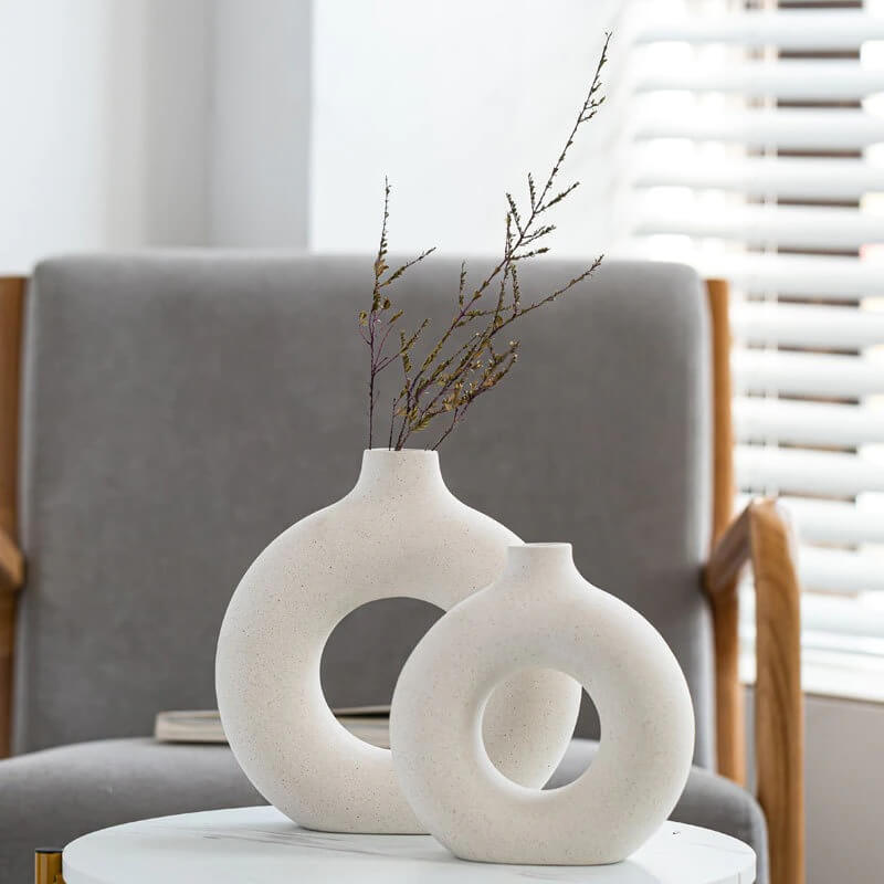 Nordic circular ceramic vases with decorative branches