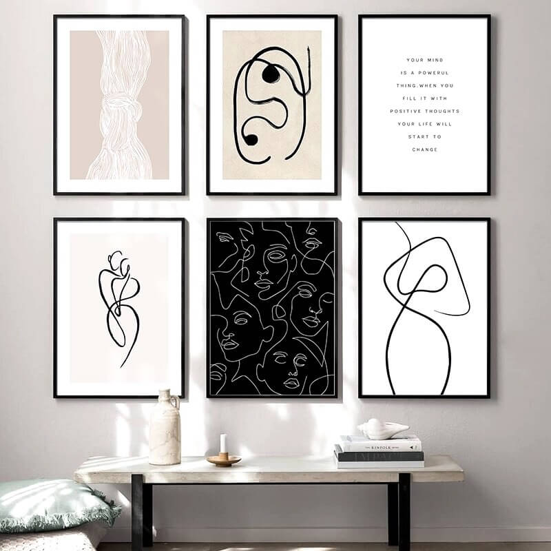 Nordic minimalist wall art posters with abstract line art