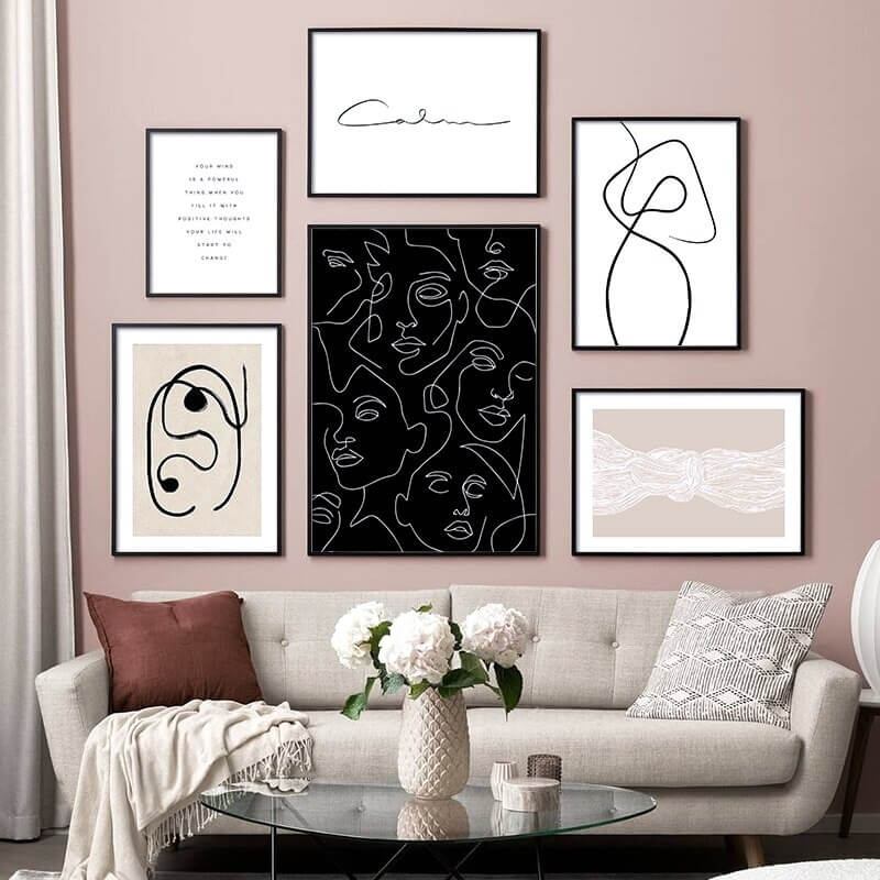Nordic minimalist wall art posters with abstract line art