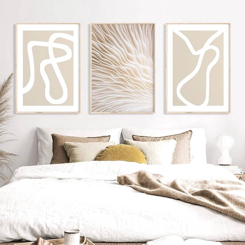 Beige abstract line art posters and prints