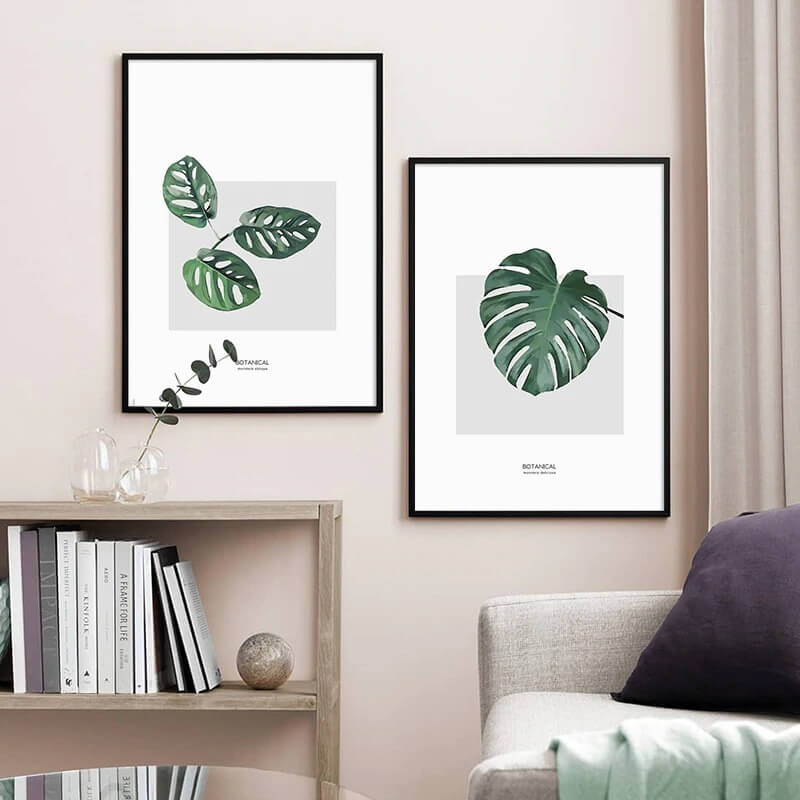 Scandinavian green plant leaves canvas art
