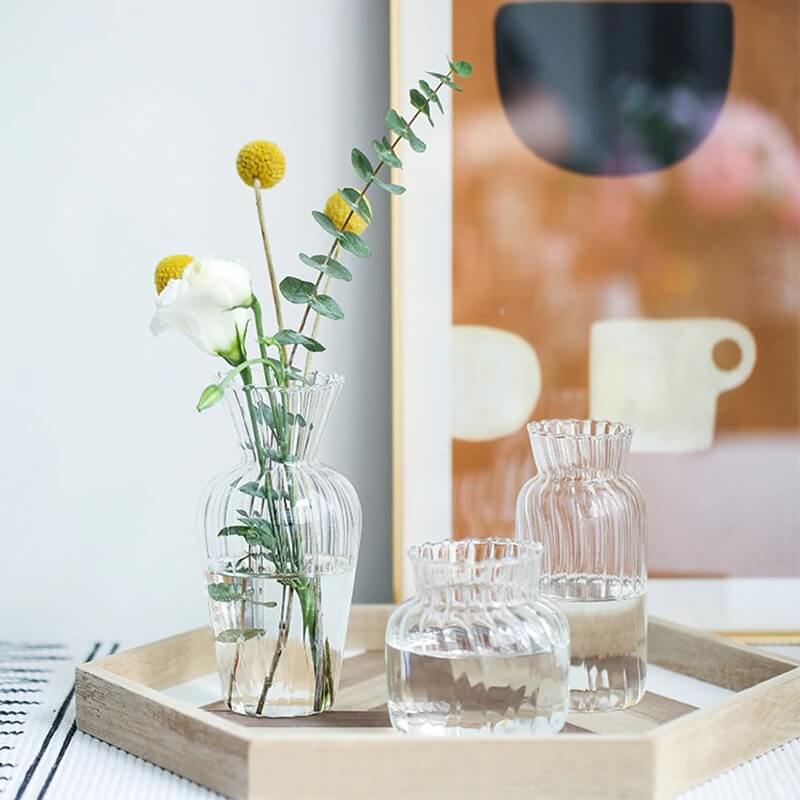 Glass flower vases with flowers